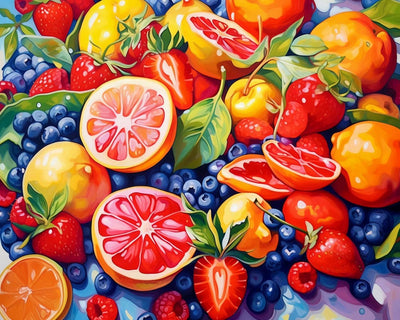 Erdbeeren, Grapefruit und Heidelbeeren Diamond Painting