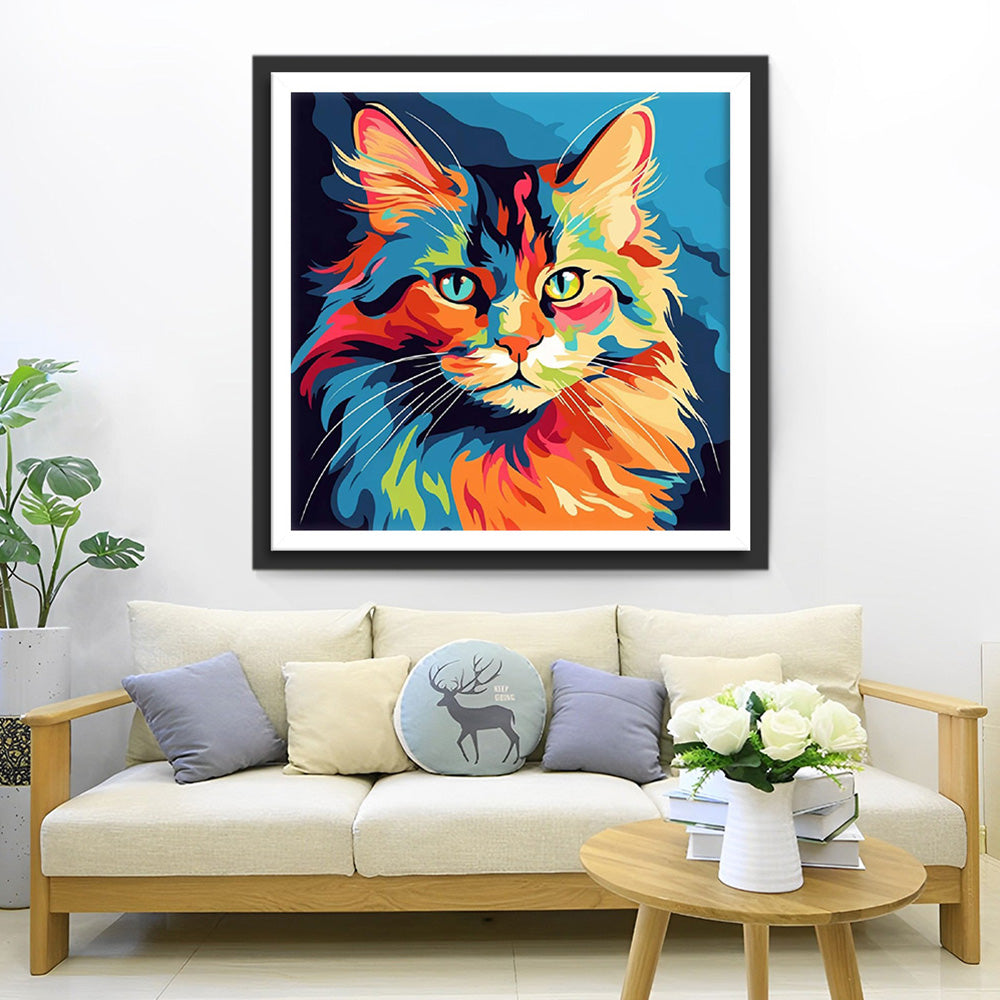 Ernste bunte Katze Diamond Painting