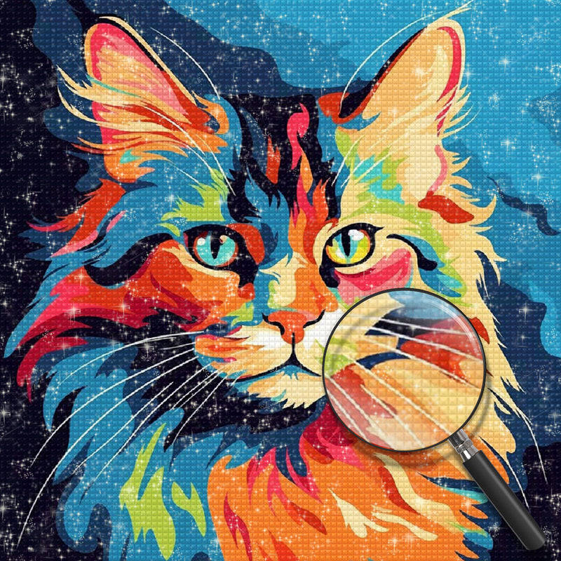 Ernste bunte Katze Diamond Painting