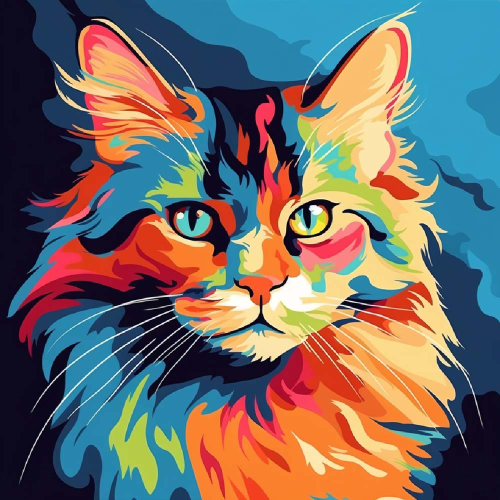 Ernste bunte Katze Diamond Painting
