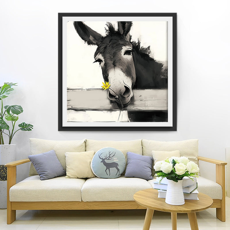 Esel und gelbes Gänseblümchen Diamond Painting