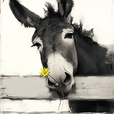 Esel und gelbes Gänseblümchen Diamond Painting