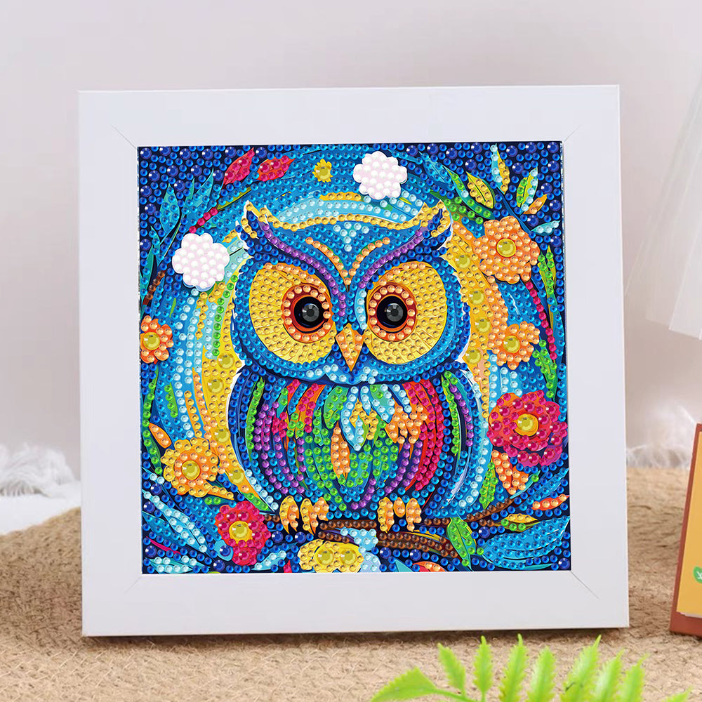 Eule auf einem Blumenzweig Mini-Kristallpünktchen Diamond Painting
