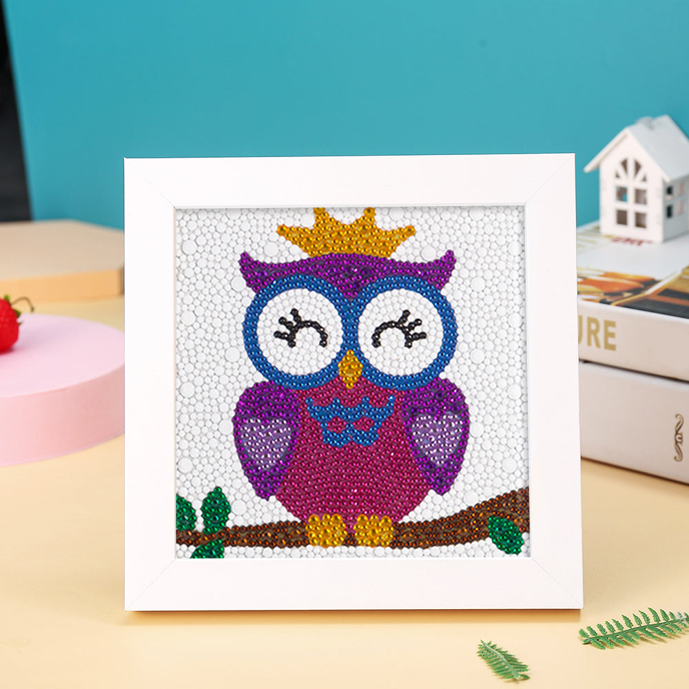 Eule mit Krone Mini-Kristallpünktchen Diamond Painting