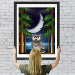 Eule, Mondsichel und Kiefer Diamond Painting