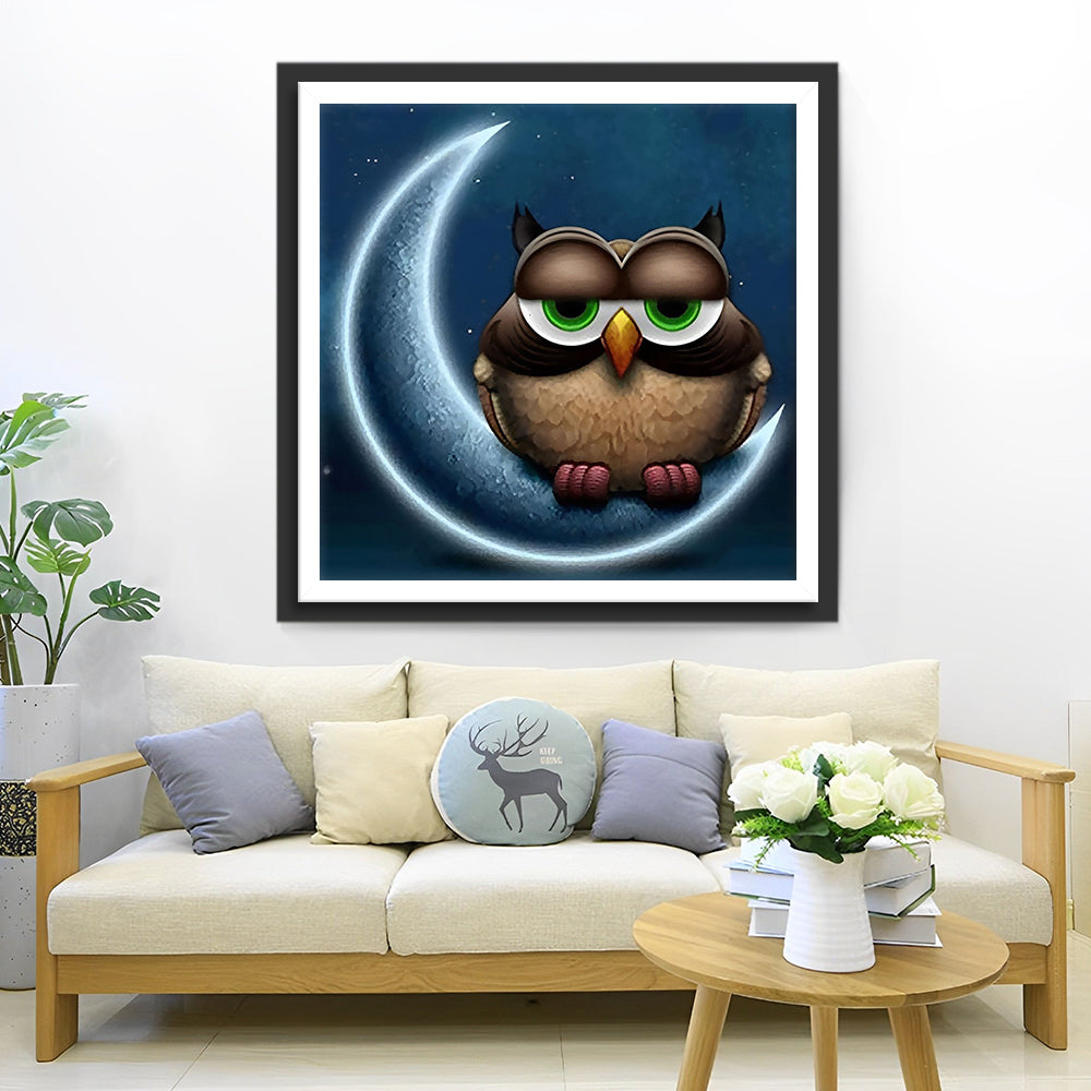 Eule schläft auf dem Mond Diamond Painting