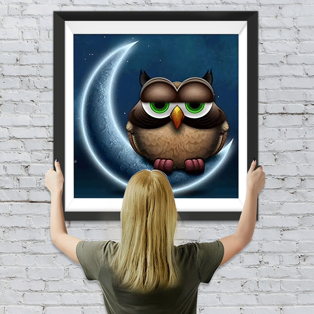 Eule schläft auf dem Mond Diamond Painting