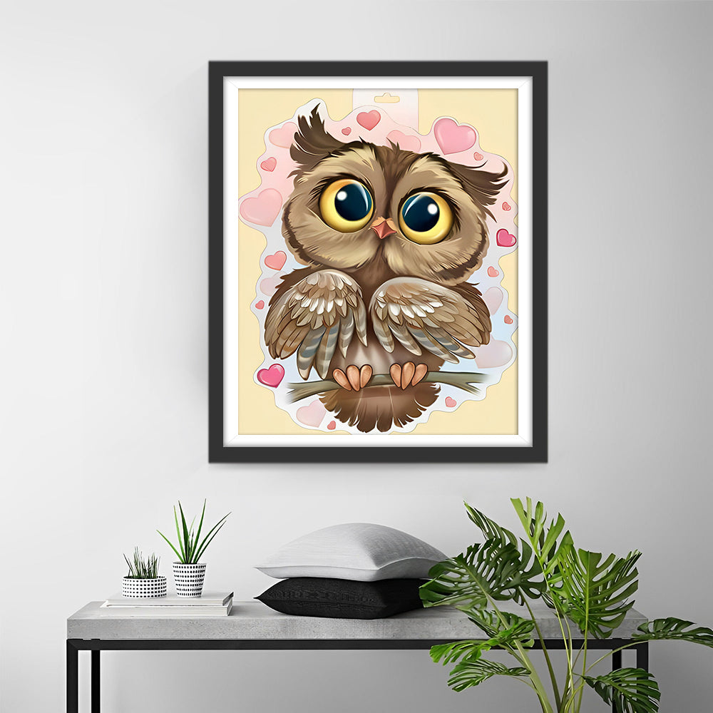 Eule und rosa Herzen Diamond Painting