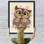 Eule und rosa Herzen Diamond Painting