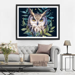 Eule unter grünen Blättern Diamond Painting