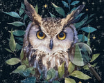 Eule unter grünen Blättern Diamond Painting
