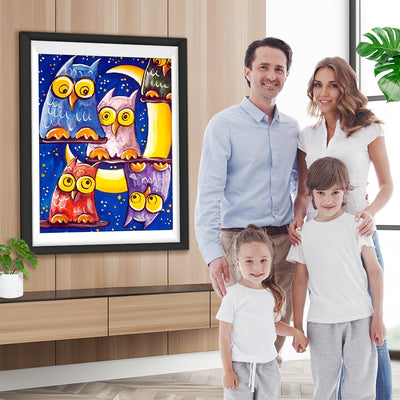 Eulefamilie und Mondsichel Diamond Painting