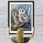 Eulen auf der Birke Diamond Painting