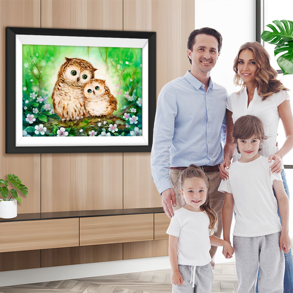 Eulen im Frühling Diamond Painting