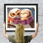 Eulen mit Halstüchern im Schnee Diamond Painting