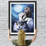 Eulenfamilie und Vollmond Diamond Painting