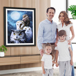 Eulenfamilie und Vollmond Diamond Painting