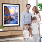 Europäische Gebäude und Boote in der Abenddämmerung Diamond Painting