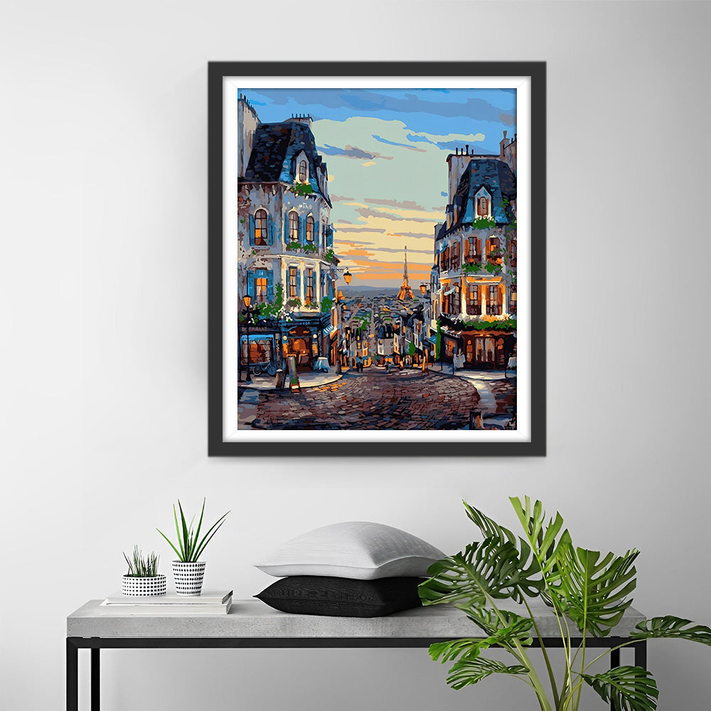 Europäische Stadt bei Sonnenuntergang Diamond Painting