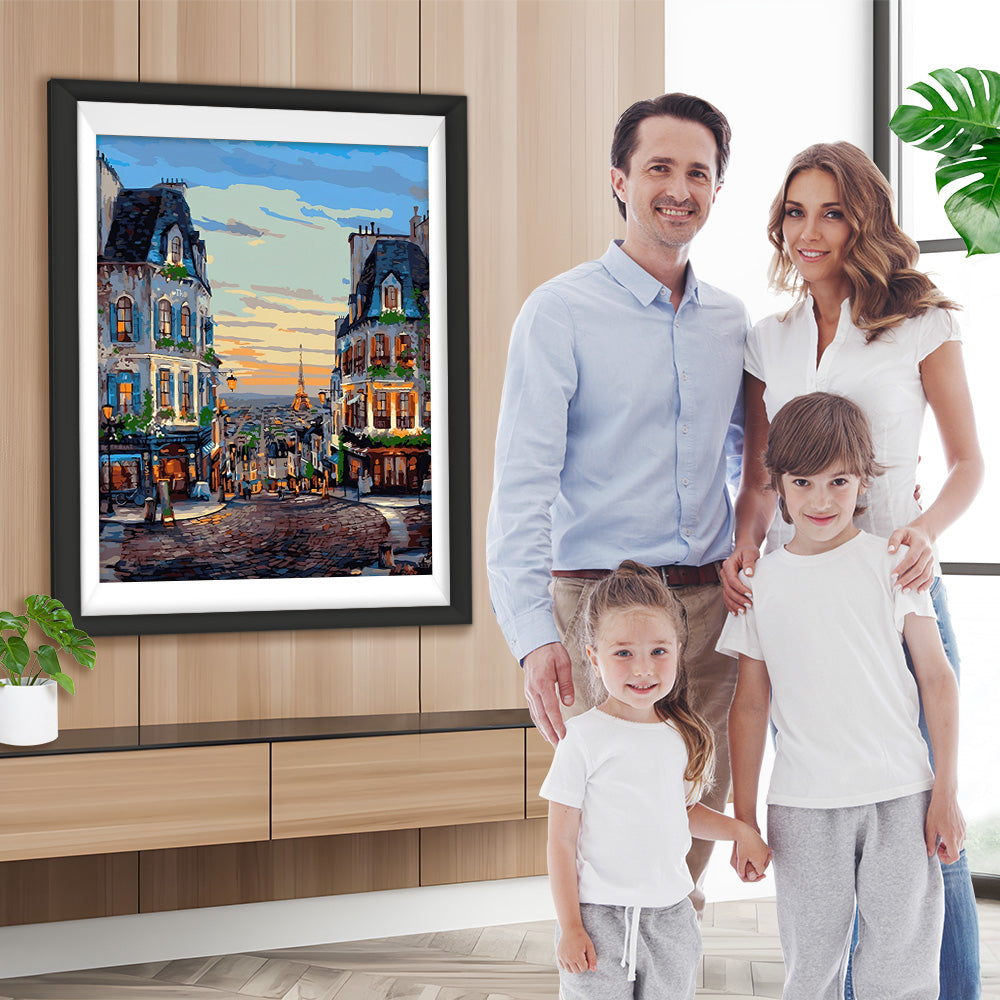 Europäische Stadt bei Sonnenuntergang Diamond Painting