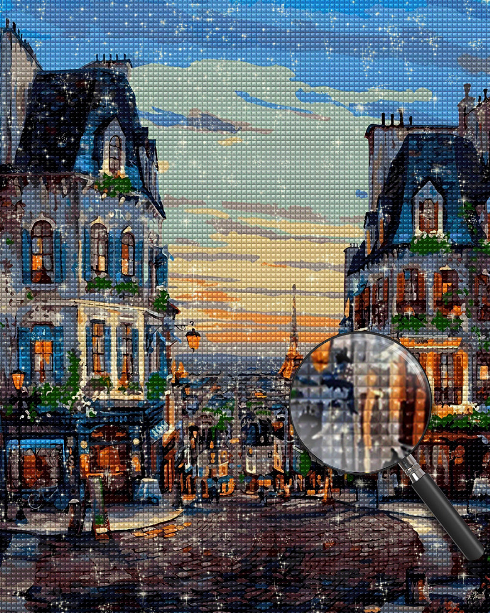 Europäische Stadt bei Sonnenuntergang Diamond Painting
