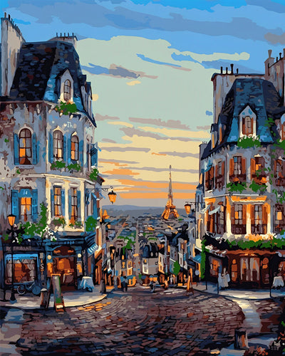 Europäische Stadt bei Sonnenuntergang Diamond Painting