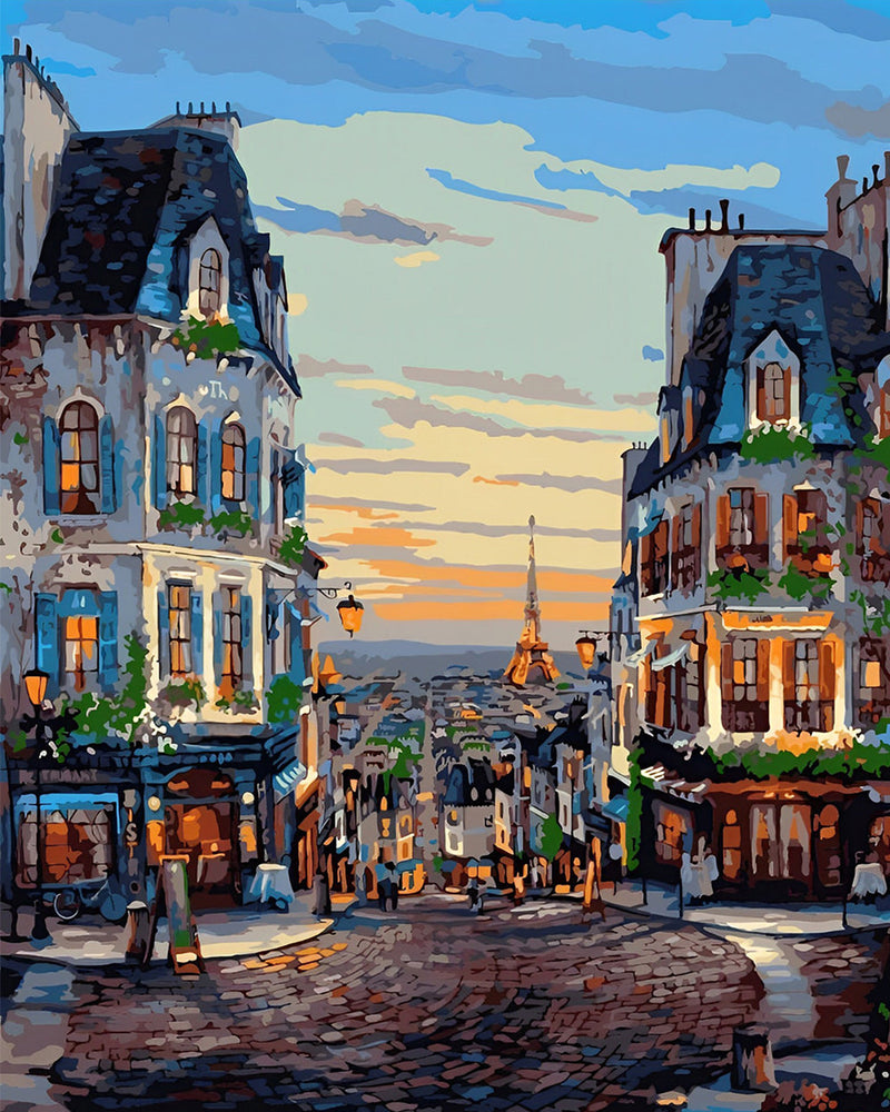 Europäische Stadt bei Sonnenuntergang Diamond Painting