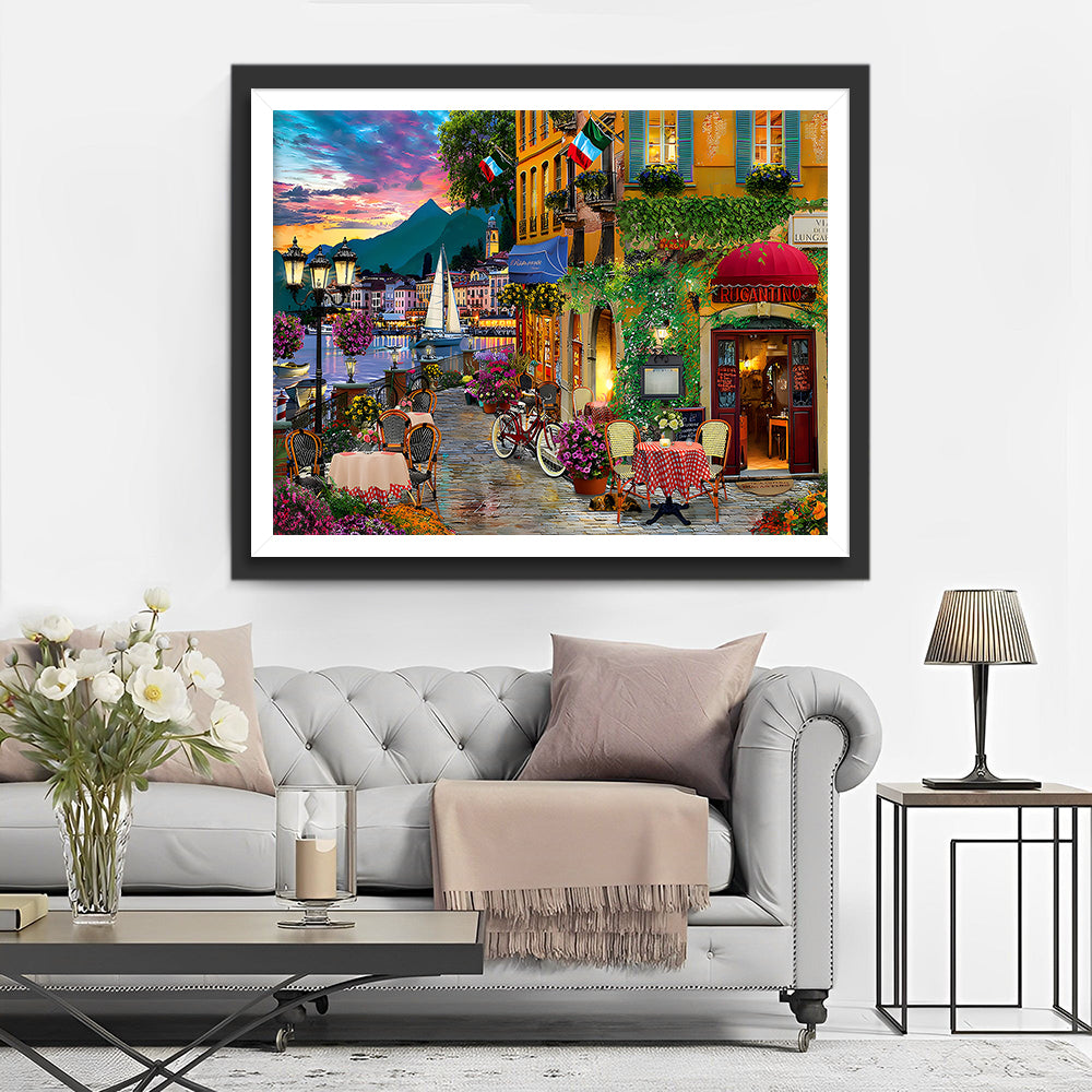 Europäische Stadt in der Abenddämmerung Diamond Painting