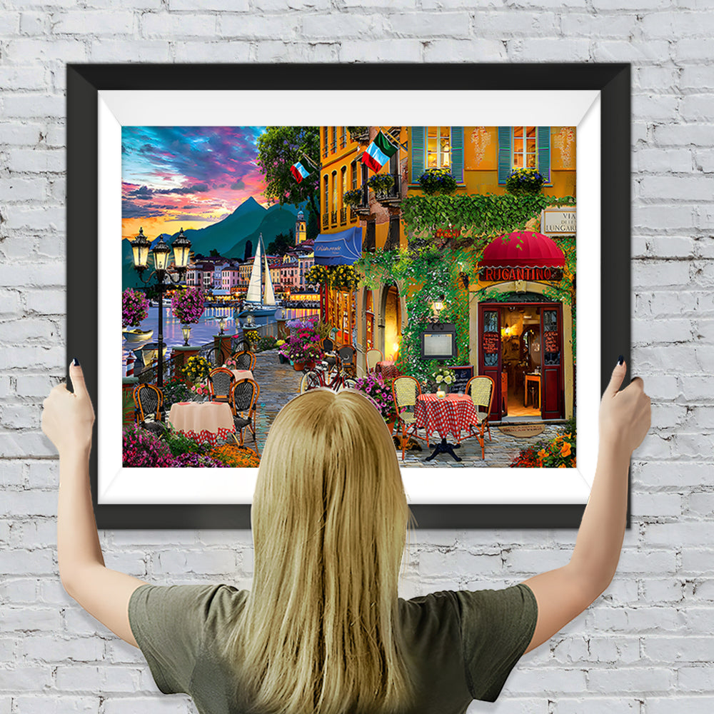 Europäische Stadt in der Abenddämmerung Diamond Painting