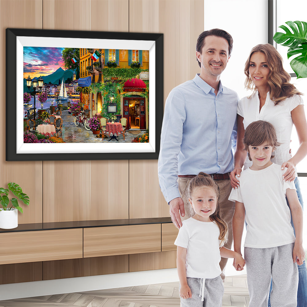 Europäische Stadt in der Abenddämmerung Diamond Painting