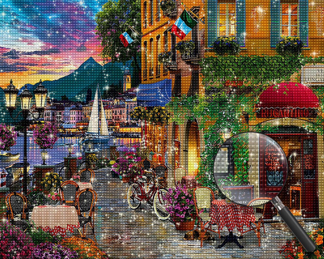 Europäische Stadt in der Abenddämmerung Diamond Painting