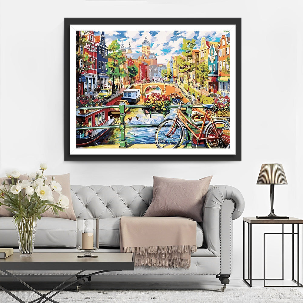 Fahrrad in der Stadt Diamond Painting