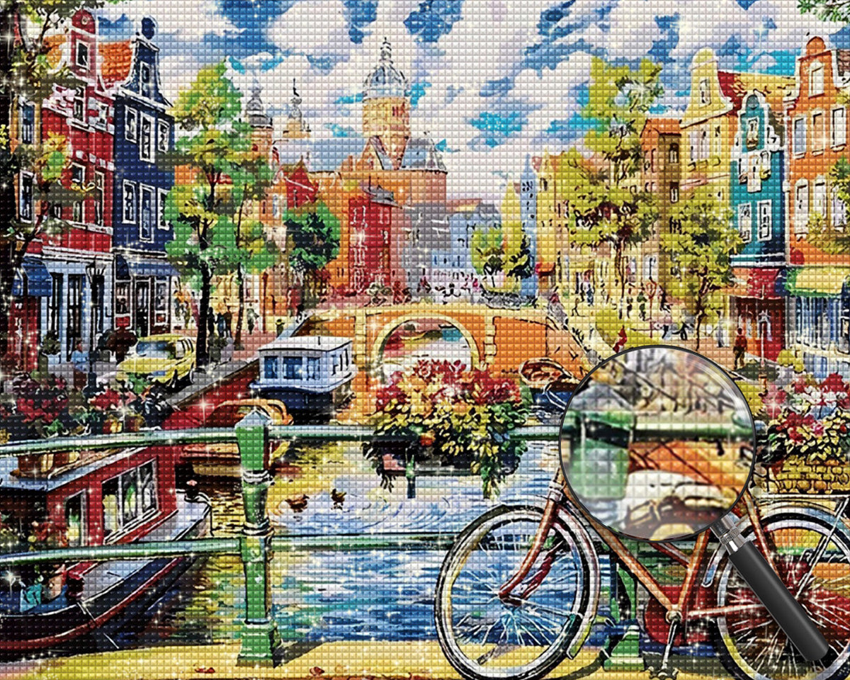 Fahrrad in der Stadt Diamond Painting