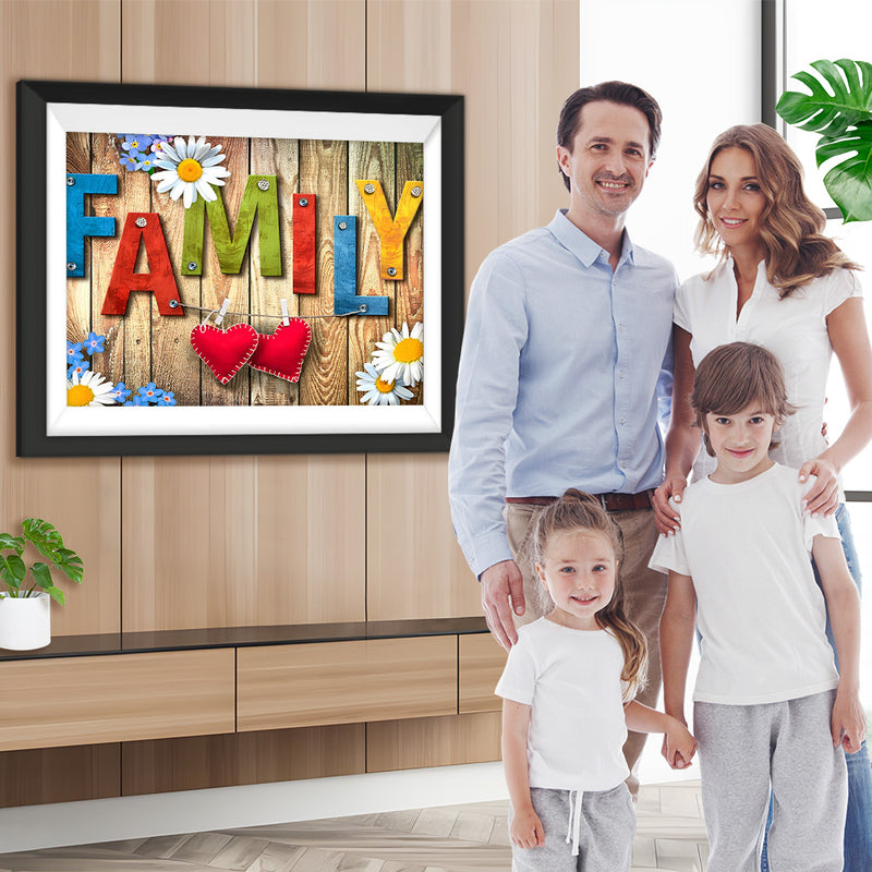 Familie, Herz und Gänseblümchen Diamond Painting