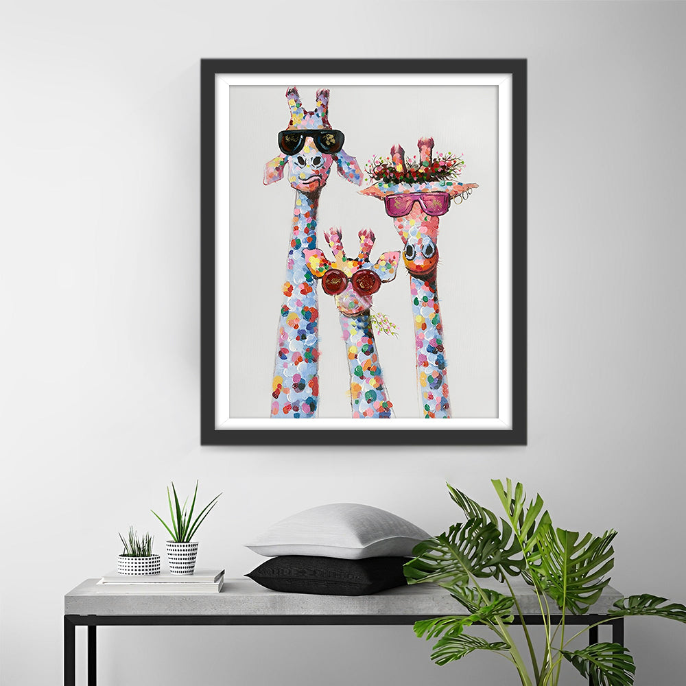 Familie von drei Giraffen mit Sonnenbrillen Diamond Painting