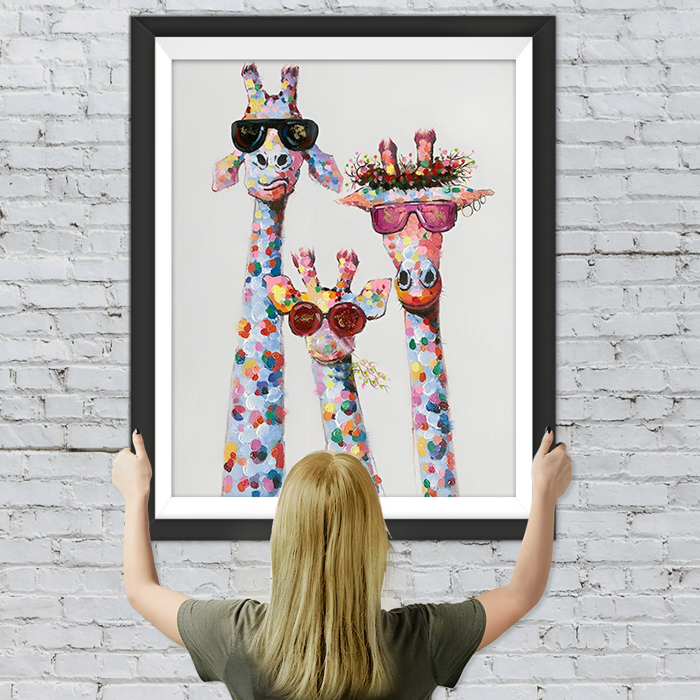 Familie von drei Giraffen mit Sonnenbrillen Diamond Painting