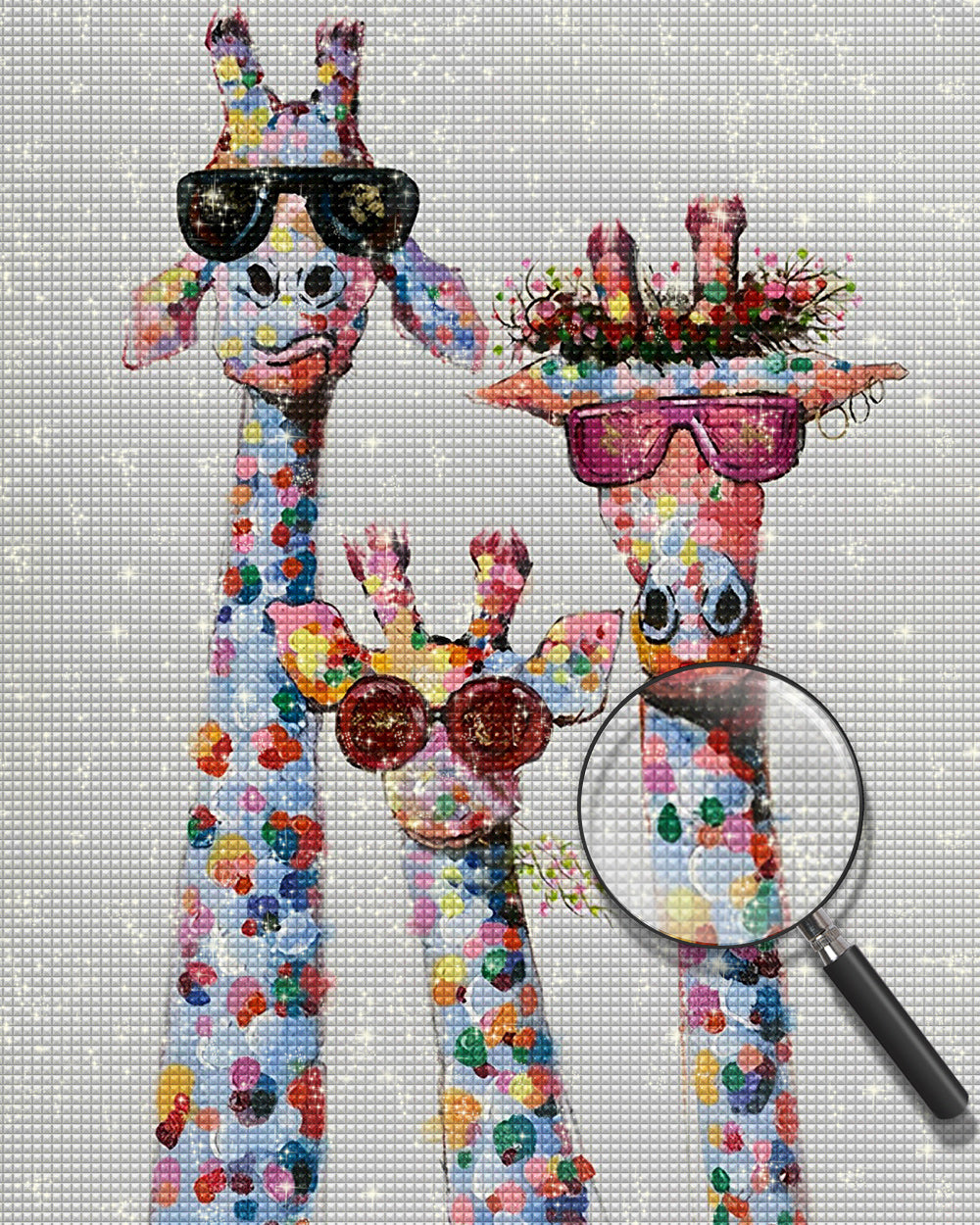 Familie von drei Giraffen mit Sonnenbrillen Diamond Painting