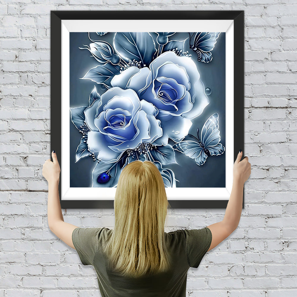 Fantastische blaue Rosen und Schmetterling Diamond Painting