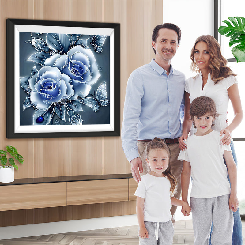 Fantastische blaue Rosen und Schmetterling Diamond Painting