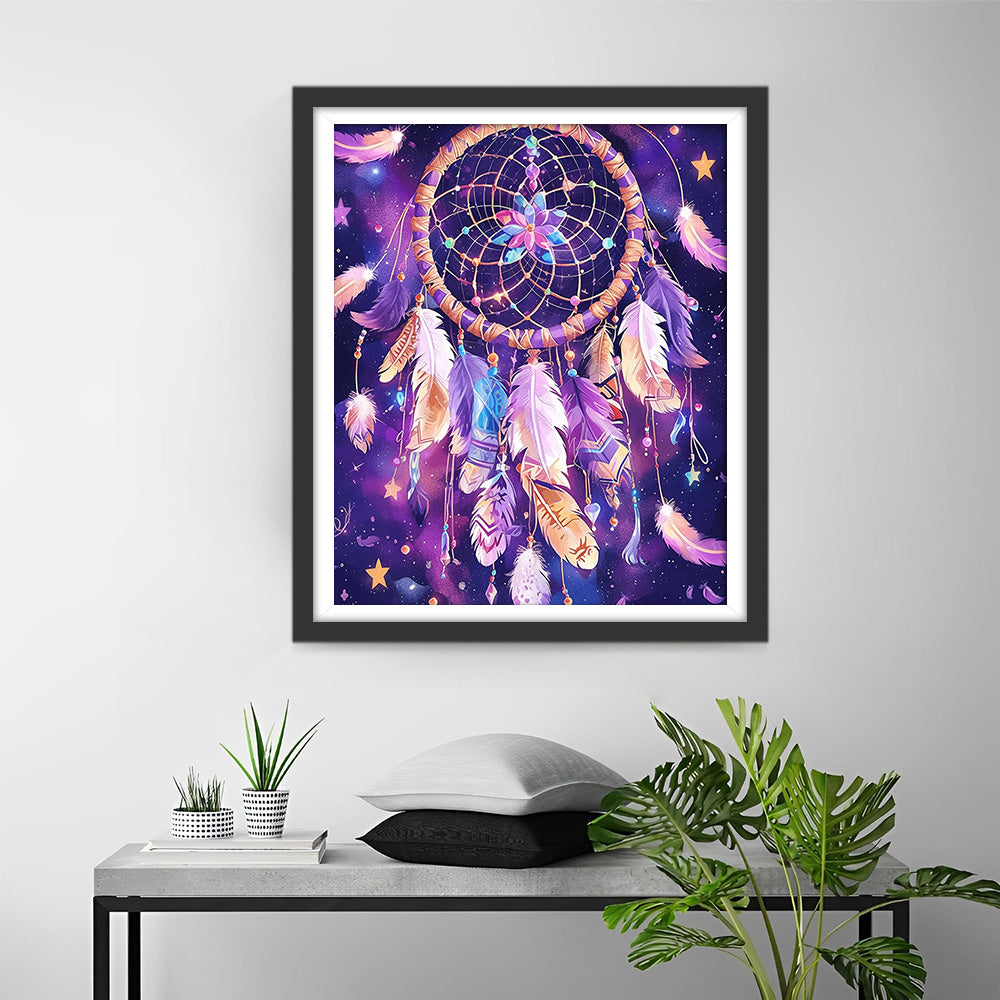 Fantastischer lila Traumfänger mit Federn Diamond Painting