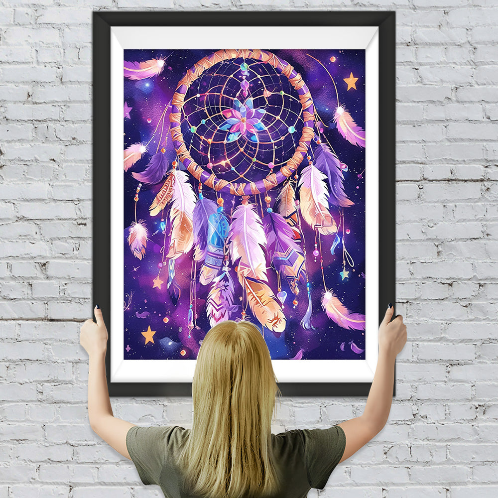 Fantastischer lila Traumfänger mit Federn Diamond Painting