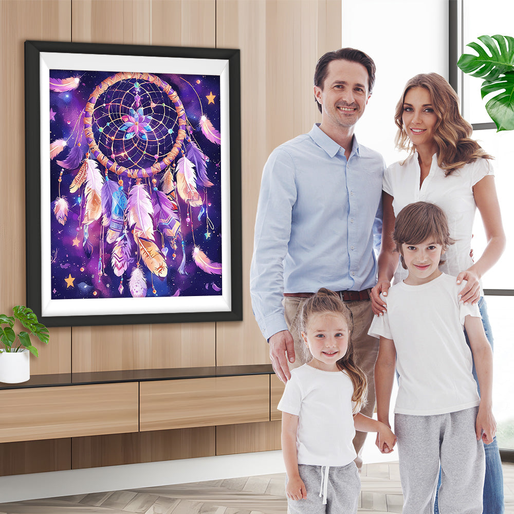 Fantastischer lila Traumfänger mit Federn Diamond Painting