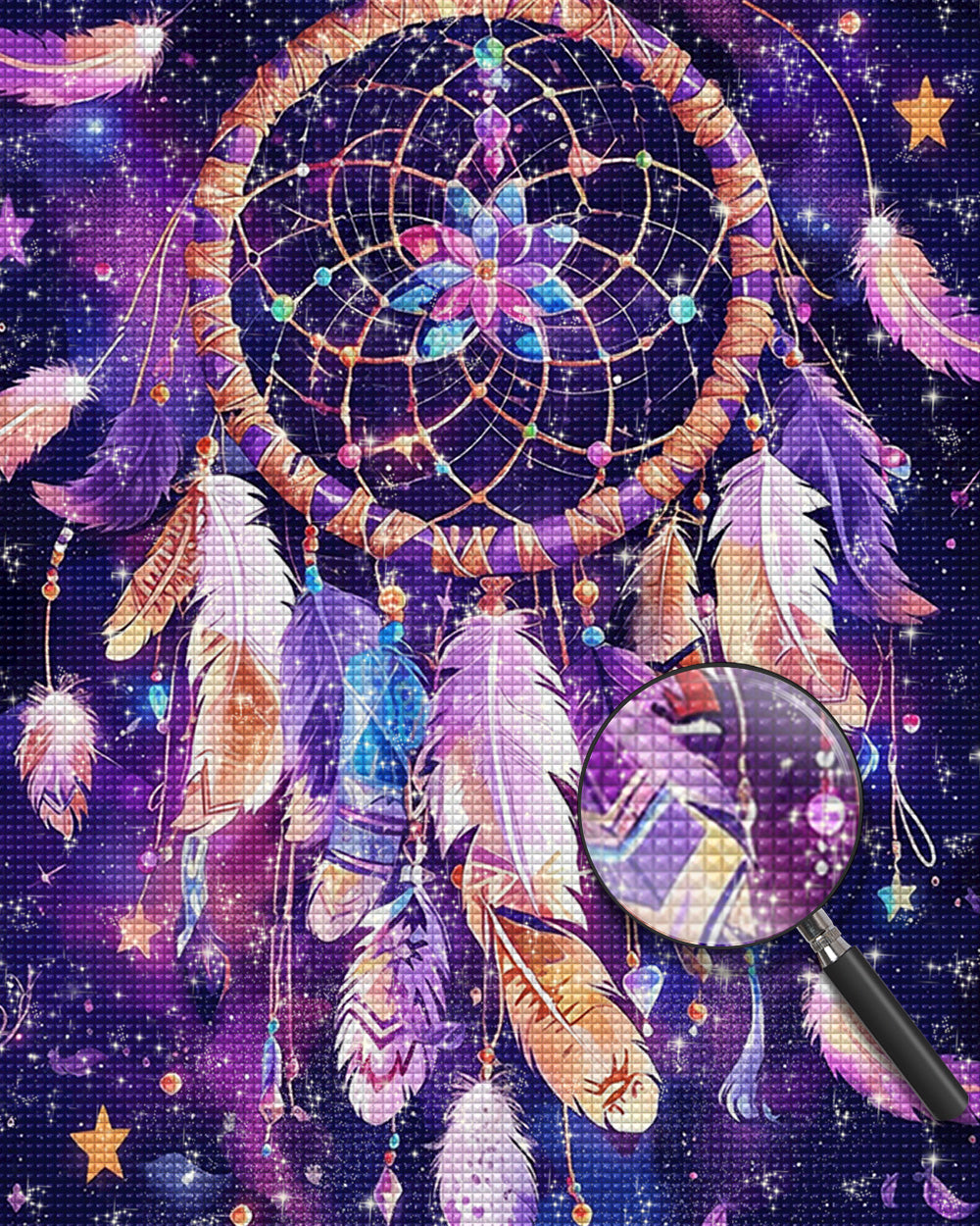 Fantastischer lila Traumfänger mit Federn Diamond Painting