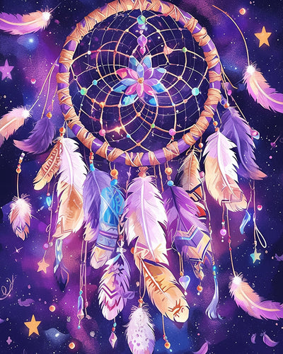 Fantastischer lila Traumfänger mit Federn Diamond Painting