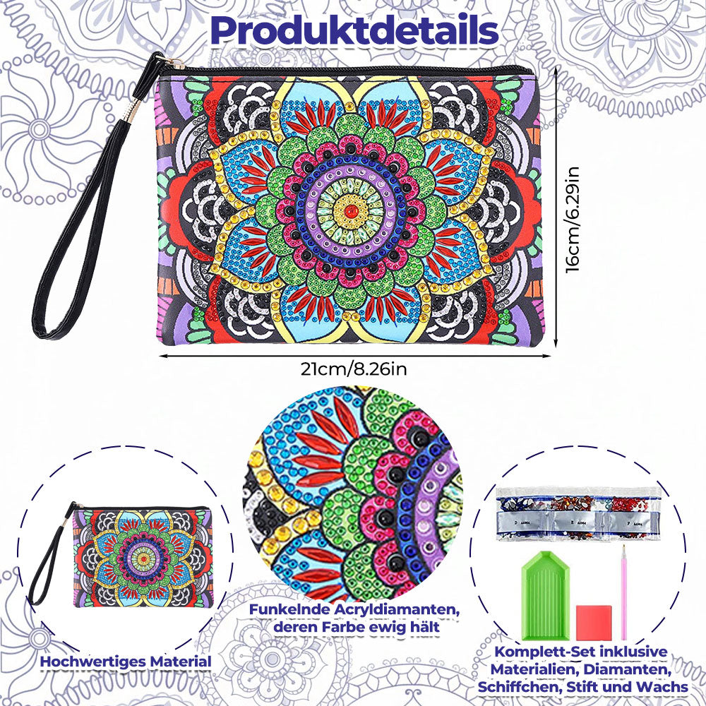 Farbenfrohes Lotus Mandala Diamond Painting Handgelenktasche