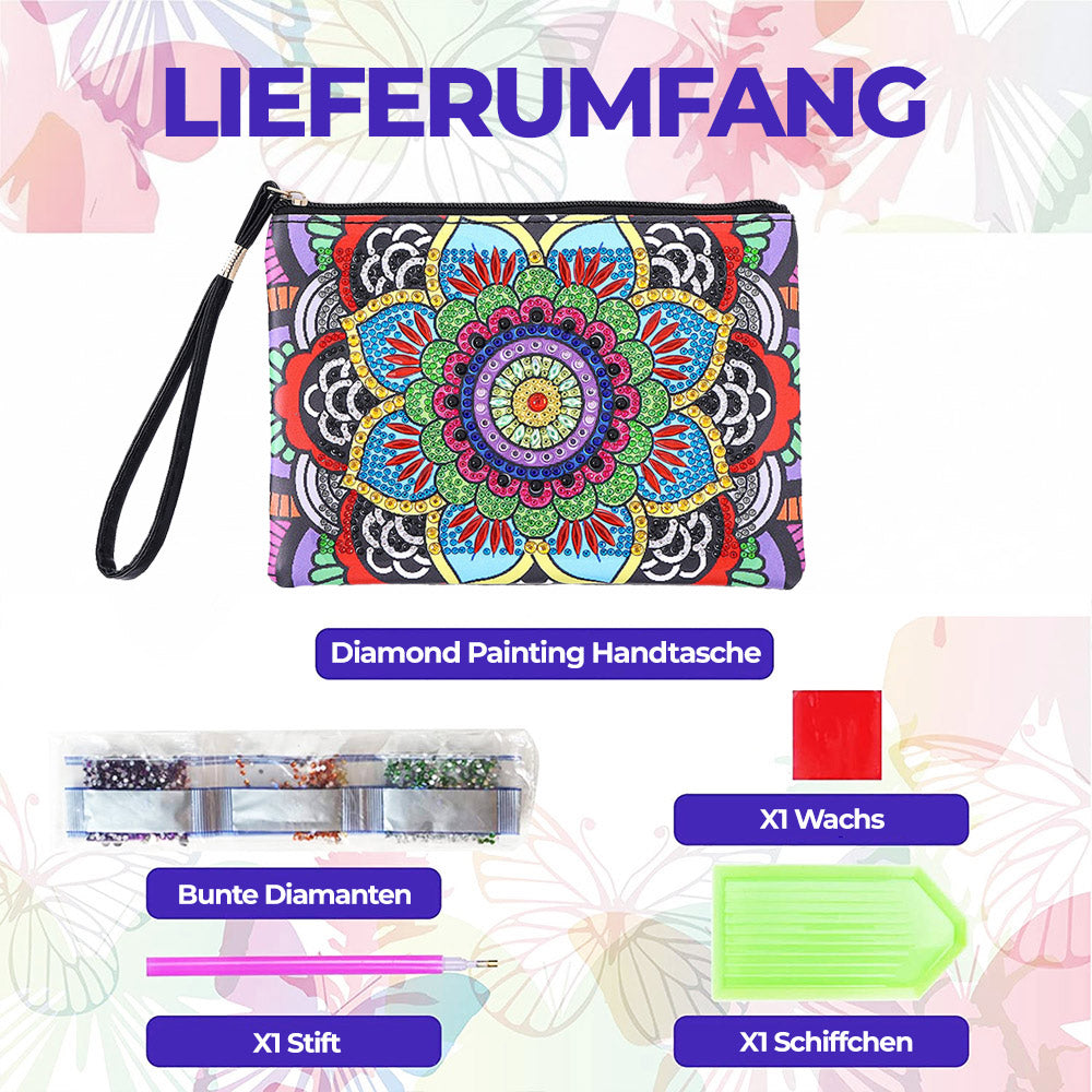 Farbenfrohes Lotus Mandala Diamond Painting Handgelenktasche