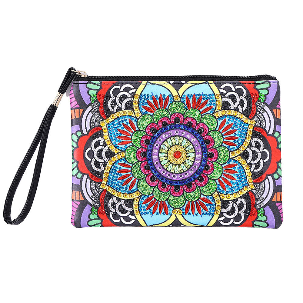 Farbenfrohes Lotus Mandala Diamond Painting Handgelenktasche