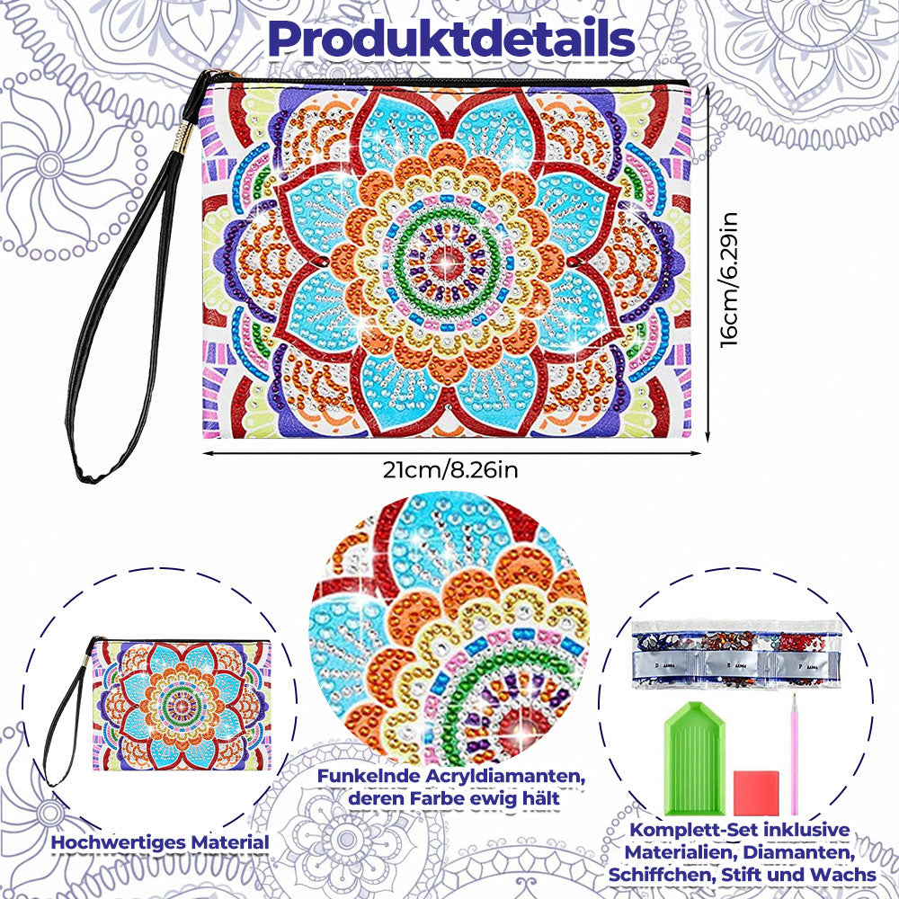 Farbenfrohes Mandala mit vielen Blütenblättern Diamond Painting Handgelenktasche
