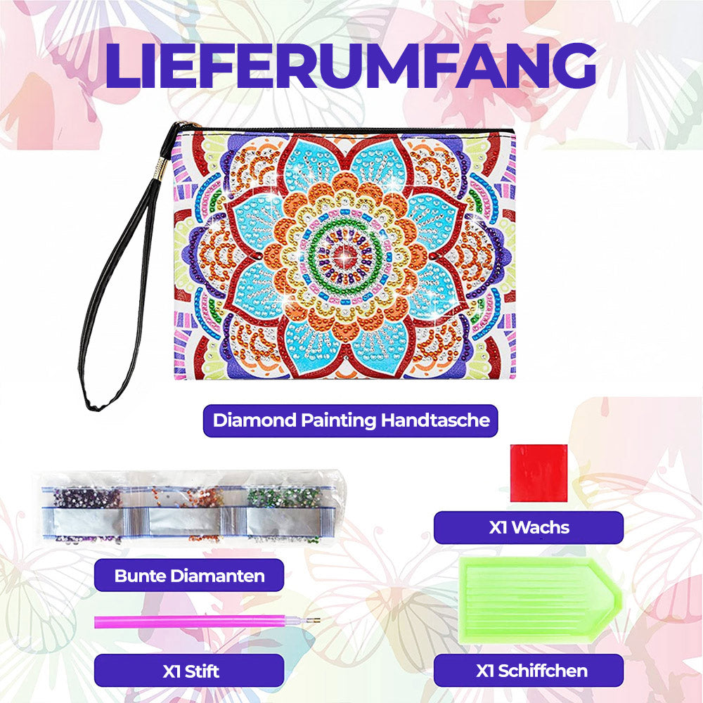 Farbenfrohes Mandala mit vielen Blütenblättern Diamond Painting Handgelenktasche