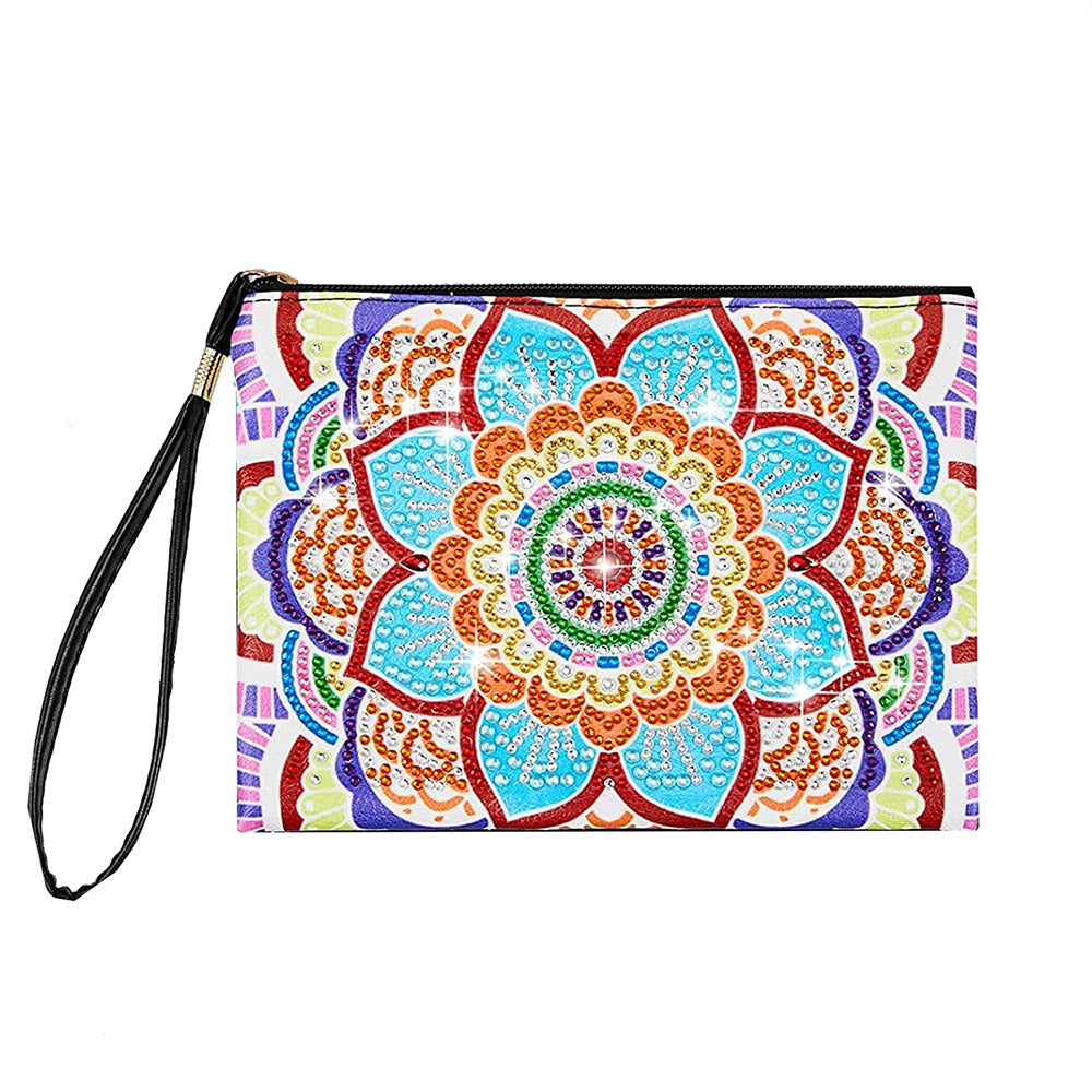 Farbenfrohes Mandala mit vielen Blütenblättern Diamond Painting Handgelenktasche